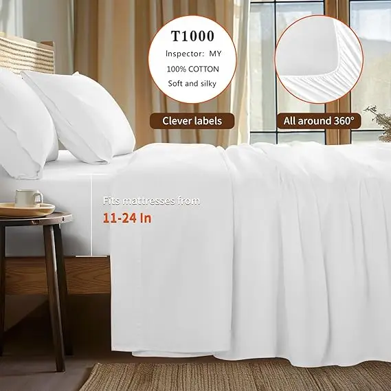 lbro2m 100% cotton sheets set – queen size, 1000 thread count, deep pocket 24" lbro2m 100% cotton sheets set – queen size, 1000 thread count, deep pocket 24"